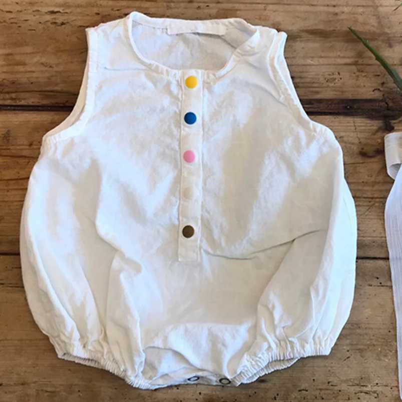 Rompers linnen katoenen jongens romper zomer mouwloze baby jumpsuit voor peuter jongens kleding meisjes overalls kinderen bodysuit outfits h240425