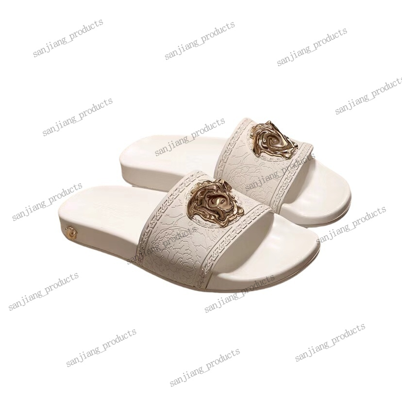 Woman man Palazzo Slippers Sandals Designer shoe Summer Beach Slide Metal logo loafer Sliders outdoor shoes luxury 3D head shoes Flat Heel crystal Flip Flops sandale