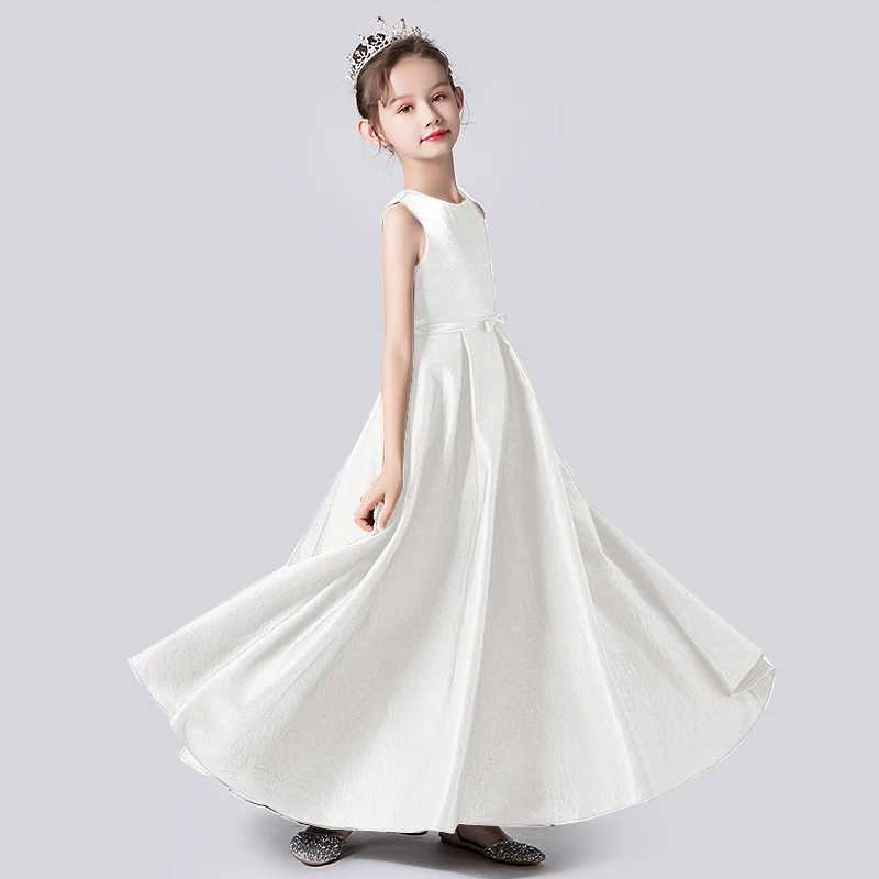 Girl's jurken dideyttawl mouwloos bloemenmeisje jurken feestjurk voor meisje satijn junior concert formeel elegante banketjurken d240425