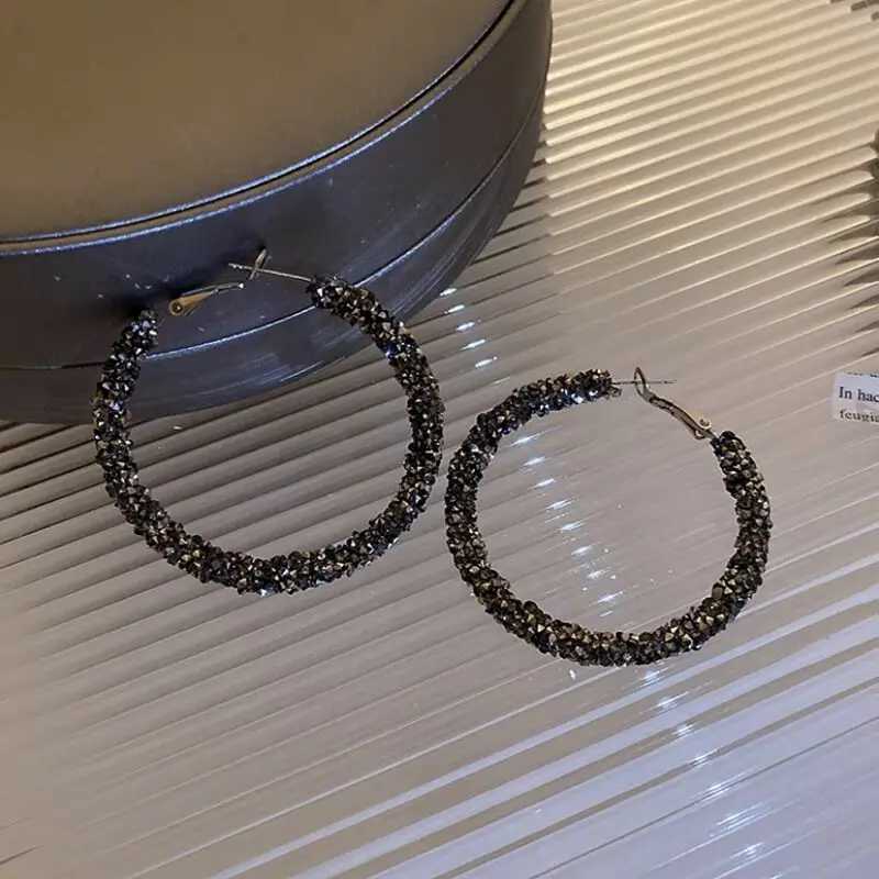 Stadnina nowa moda czarne kolczyki z obręczy dhinestone dla kobiet eleganckie wykwintne kryształowe duże okrągłe kolczyki biżuterii
