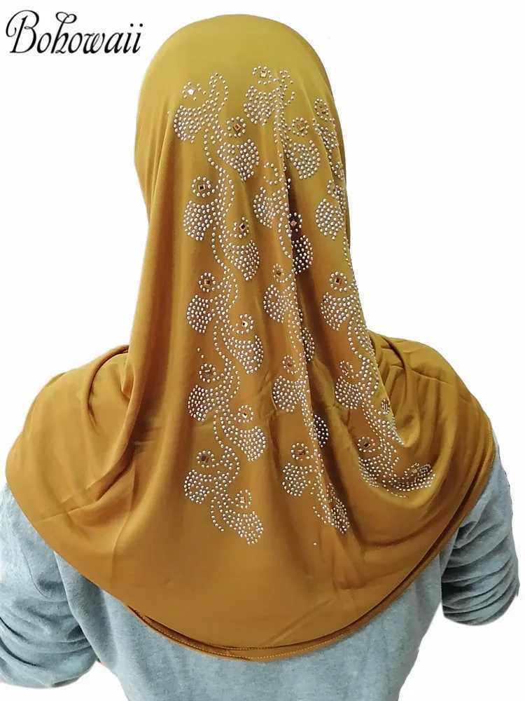 히잡 Bohowaii Ramadan Jersey Bonnet Hijab Femme Musulman Khimar Abaya Islam Diamonds 무슬림 여성을위한 터번 인스턴트 스카프 D240425