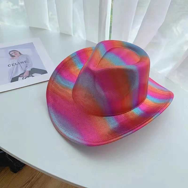 Wide Brim Hats Bucket Hats Nouveau Suede Jazz Hat de jazz Big Brim Color Western Cowboy Hat Shining Prom Prom Premium Top Hat Fedora Hat Party Party Hats Sombrero Y240425