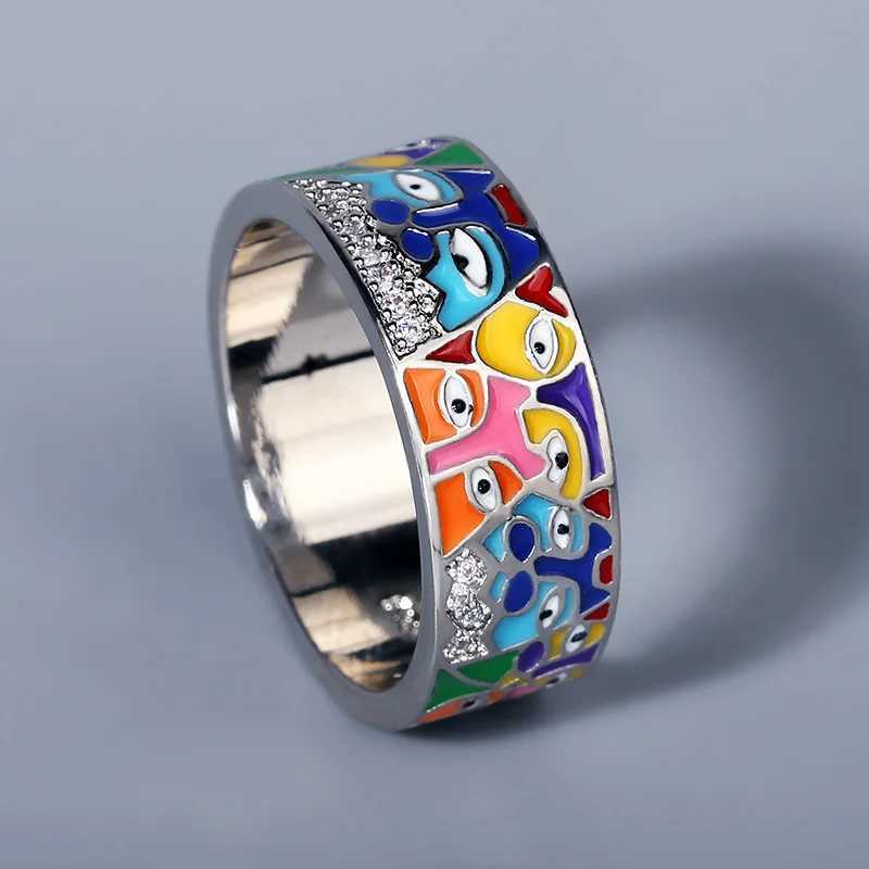 Band Rings For Women 925 Sterling Silver White CZ Handmade Enamel Lovely Cat Unique Trendy Ring Party Fashion Jewelry H240425