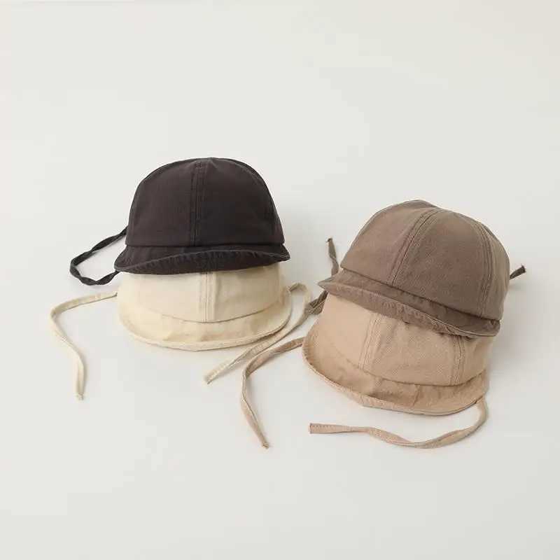 Caps Hats Summer Baby Sun Hat Korean Solid Color Infant Baseball Cap Outdoor Justerbar Drawstring Lace-Up Kids Hucket Hats D240425