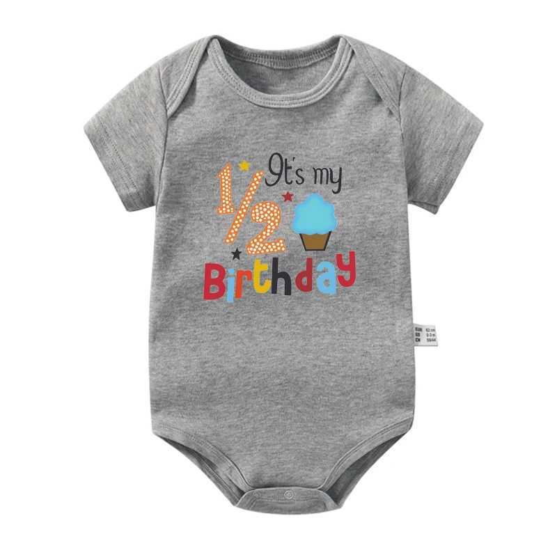 Rompers Its My 1/2 Birthday Cake Printing Baby Rompers Birthday Party Clothes Toddler Jumpsuits Infant Boys Girls Short Sleeve Bodysuit d240425