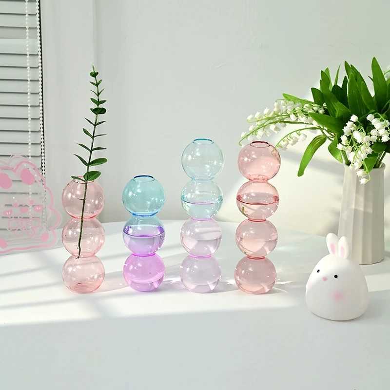 Vases Ins Bubble Glass Vase Decorative Flower Bottle Colorful Hydroponic Flower Vase Wedding Living Room Decor Ornement de bureau