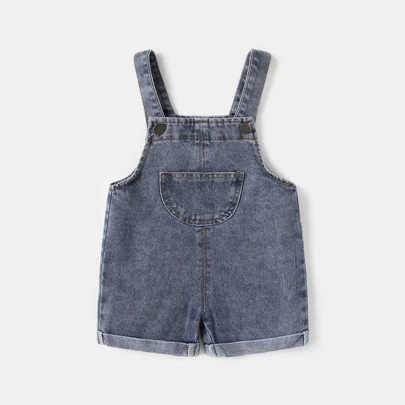 Rompers verão jeans legal azul crianças meninos meninas roupas macacão rolam bainha design infantil shorts de bebê macacões h240425