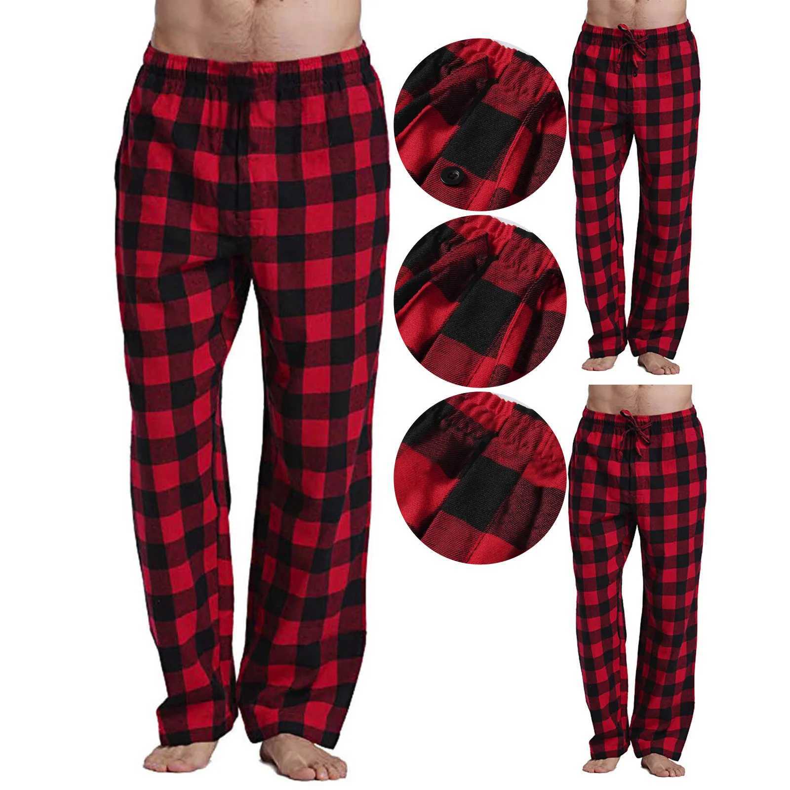 MR7B Pantalon masculin Fashion Mens Coton Cotton Pyjama Long Pantal Soft confortable Loose élastique Plaid Plaid Cyy Sleepwear Home Lounge Pantalon D240425