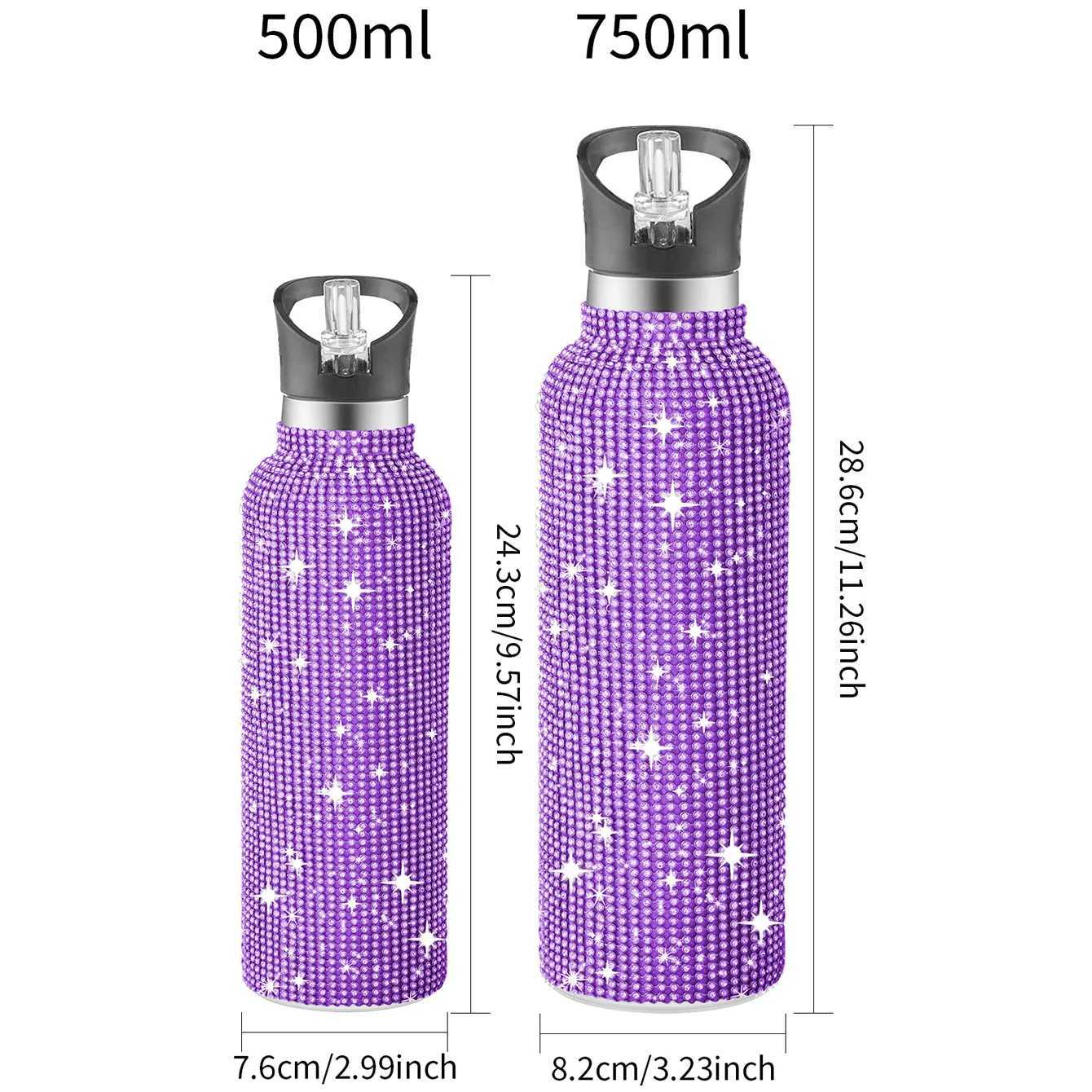 Tumblers 350/500/750 ml Diamant Tuime geïsoleerde Cup Sport Vacuüm Klask Roestvrij staal Grote capaciteit draagbare waterfles Girl Gift H240425