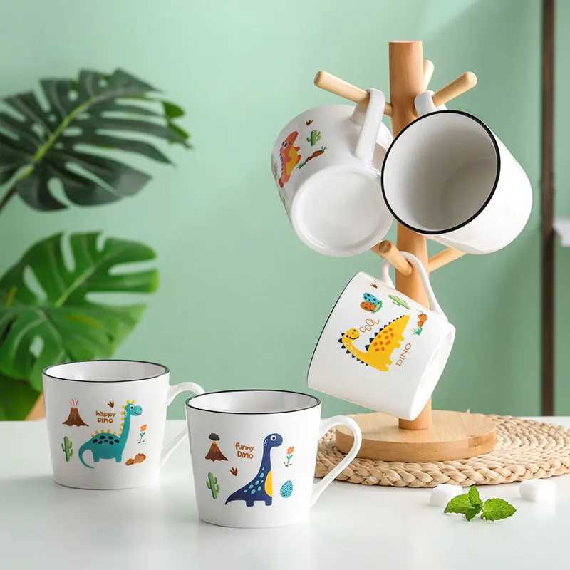 Tumbler 350 ml Creative Taglie creative Taglie cartone animato Dinosauro Ceramica Acqua Coppa Maggine del Coffee Cucciole adorabili Cups bambini H240425