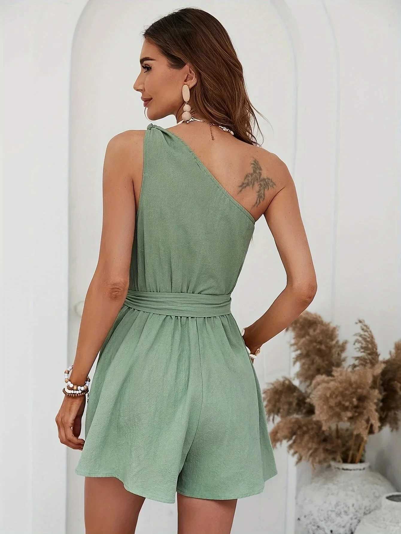 Women's Jumpsuits Rompers New Fashion Summer Sexy Party Beach Swt Retro Solid Color Casual Clothing Womens Clothing Womens jumpsuit Y240425