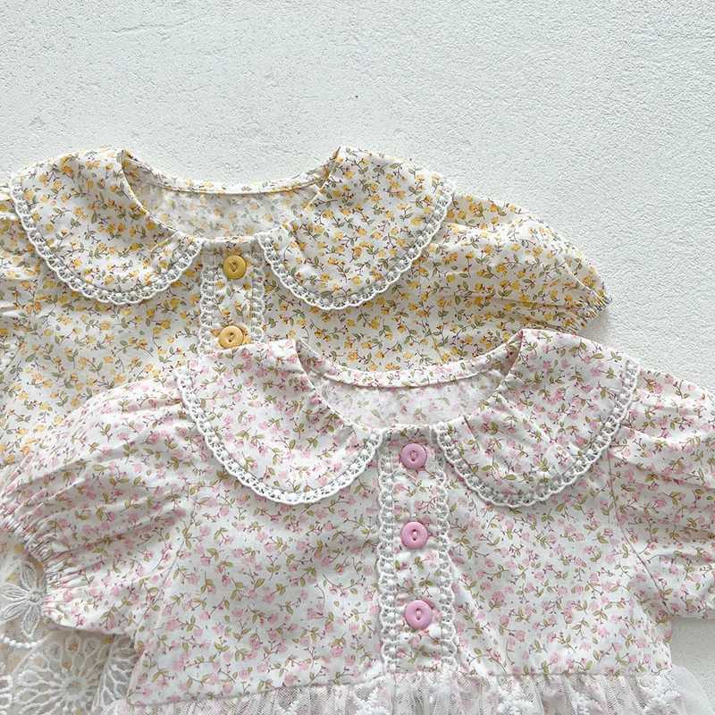 Rompers Summer Floral Lace Baby Bodysuit Lovely Pinky One Piece Girl Jumpsuit Clothes H240425