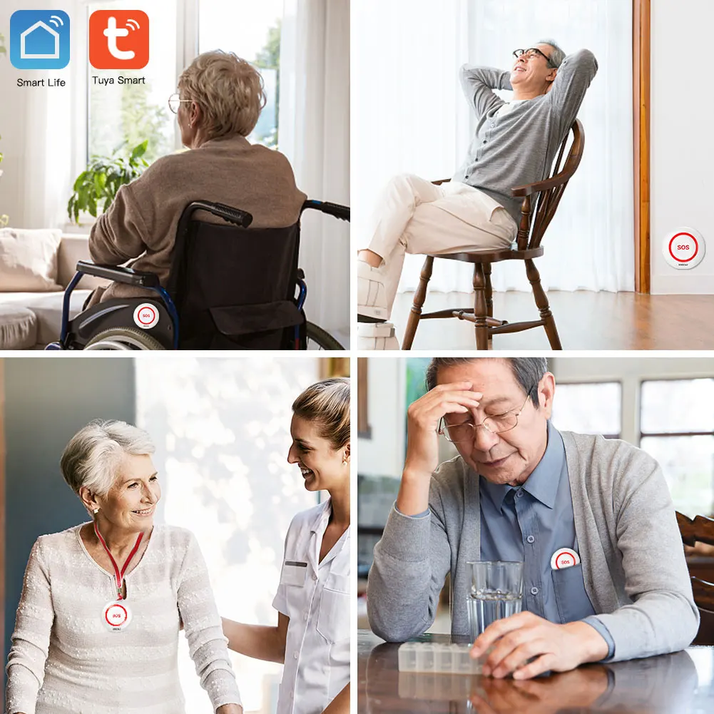 Módulos SingCall Tuya WiFi Smart Home SOS de emergência Alarme de botão de emergência para cuidador deficientes Pager Pager Sistema de alerta de enfermagem sem fio para idosos