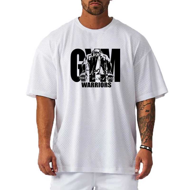 T-shirts voor heren oversized losse heren Casual sport t-shirt gym bodybuilding fitness shirt shirt met korte mouwen zomer gaas snel droge ademende kledingl2425