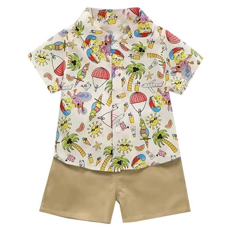 티셔츠 0-5 세 아기 여름 짧은 슬리브 반바지 세트 해변 스타일 인쇄 짧은 슬리브 셔츠+캐주얼 바지 2 피스 setl2404