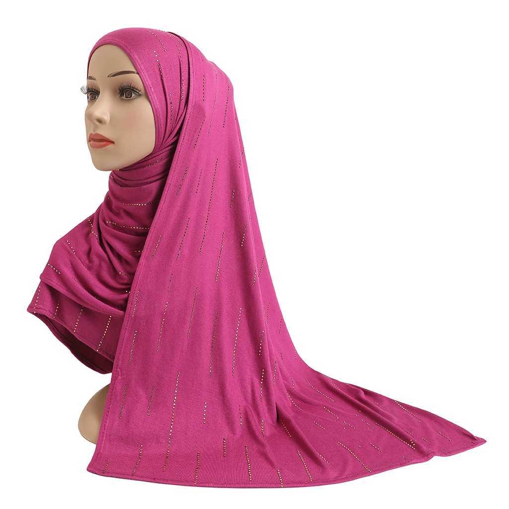 Hijabs H205 Modal Cotton Jersey Soft Long Scarf With Rhinestones Rectangular Hijab Ladys Headscarf Shawl Womens Bonnet Hat Caps D240425