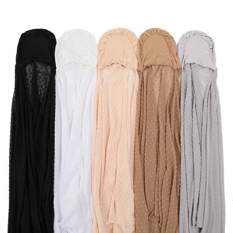 Hijabs Ramadan hijabs istantanea con cappello Pom Chiffon Jersey Turban Muslim Woman Muslim Caps Islamic Hijab Caps Facile da indossare il velo D240425