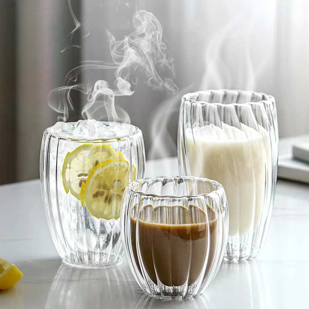 Gobelets rayés à double paroi haute borosilicate verre tasse de thé résistant à la chaleur jus de lait de lait whisky whisky expresso h240425