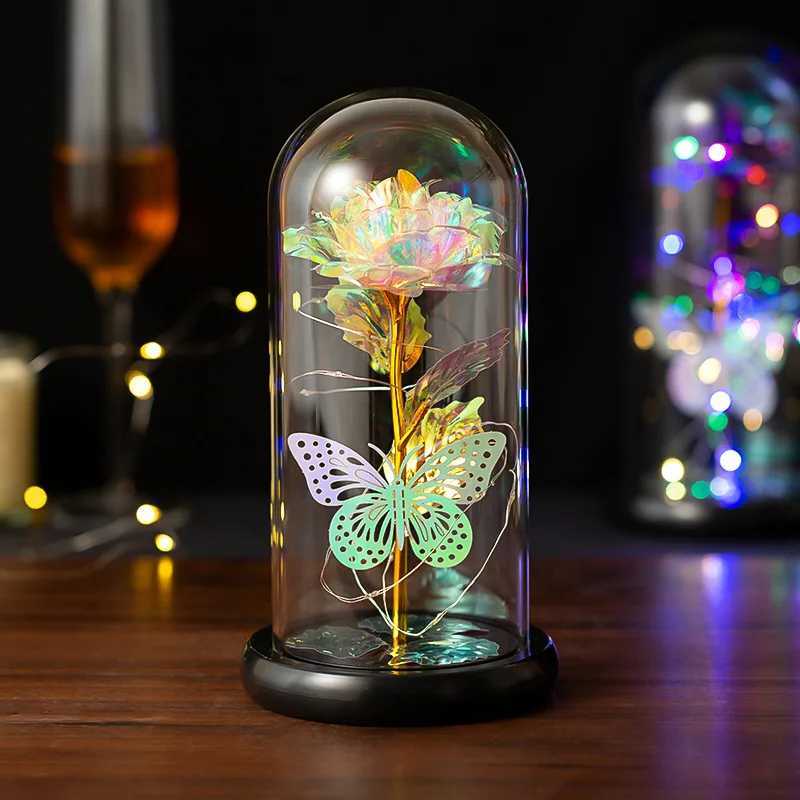 Vasos Presente de Luz de Luz Rosa Artificial Presente dos Namorados Eternal Rose Night Light Wedding Guest Gifts Roses Ornamento de 14 de fevereiro Notícias de presente