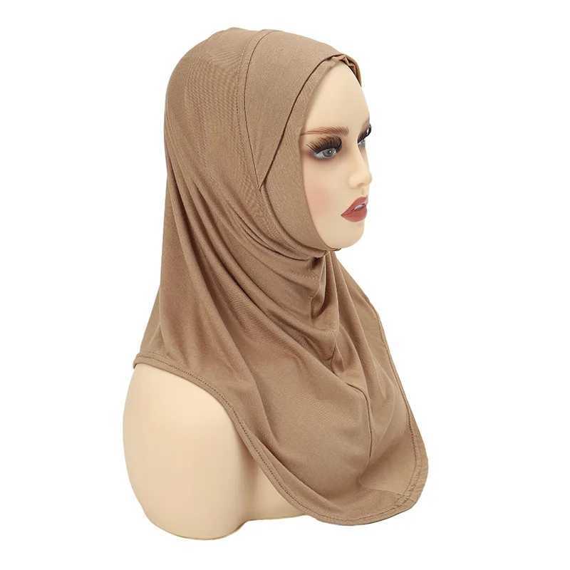 Hijabs Plain Soft Jersey Inner Cap Cross Forehead Design Stretchable Muslim Womens Bonnet Hijab Free Size d240425