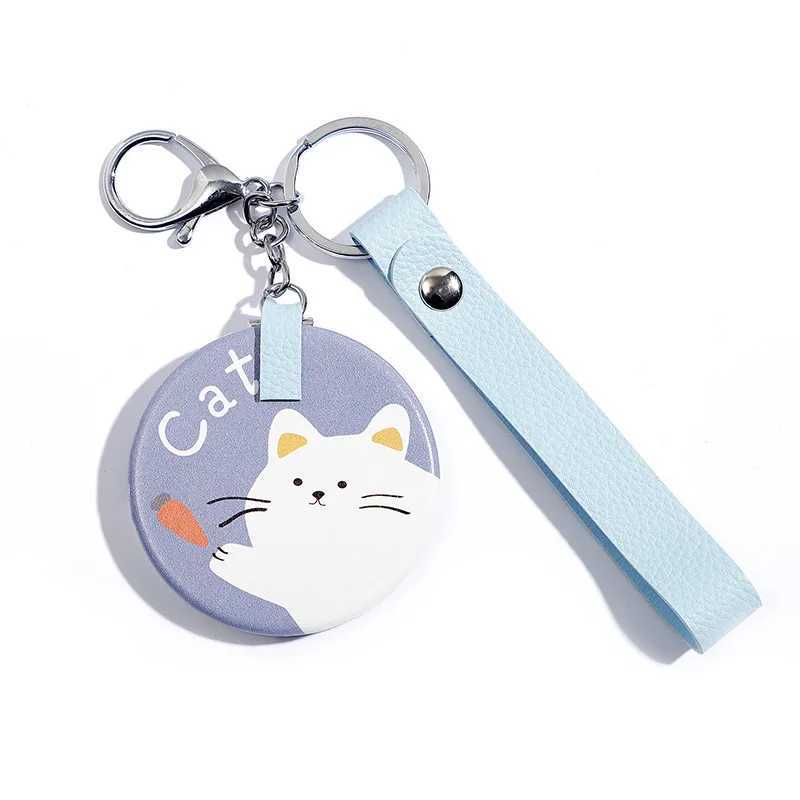 Mirrors Double Sided Folding Makeup Mirror PU Creative Metal Keychain Dressing Mirror Circular Portable Mini Animal Mirror Portable