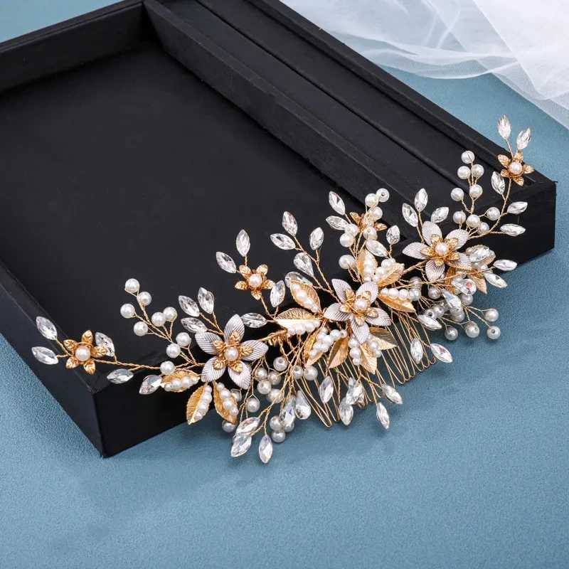 Wedding Hair Jewelry Simulated Pearls Fashion Flowers Handmade Wedding Hair Combs New Gold Crystal Headpiece Bridal Hair Accessories Women Jewelry d240425