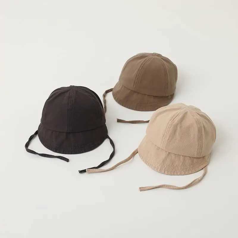 Caps Hats Summer Baby Sun Hat Korean Solid Color Infant Baseball Cap Outdoor Justerbar Drawstring Lace-Up Kids Hucket Hats D240425