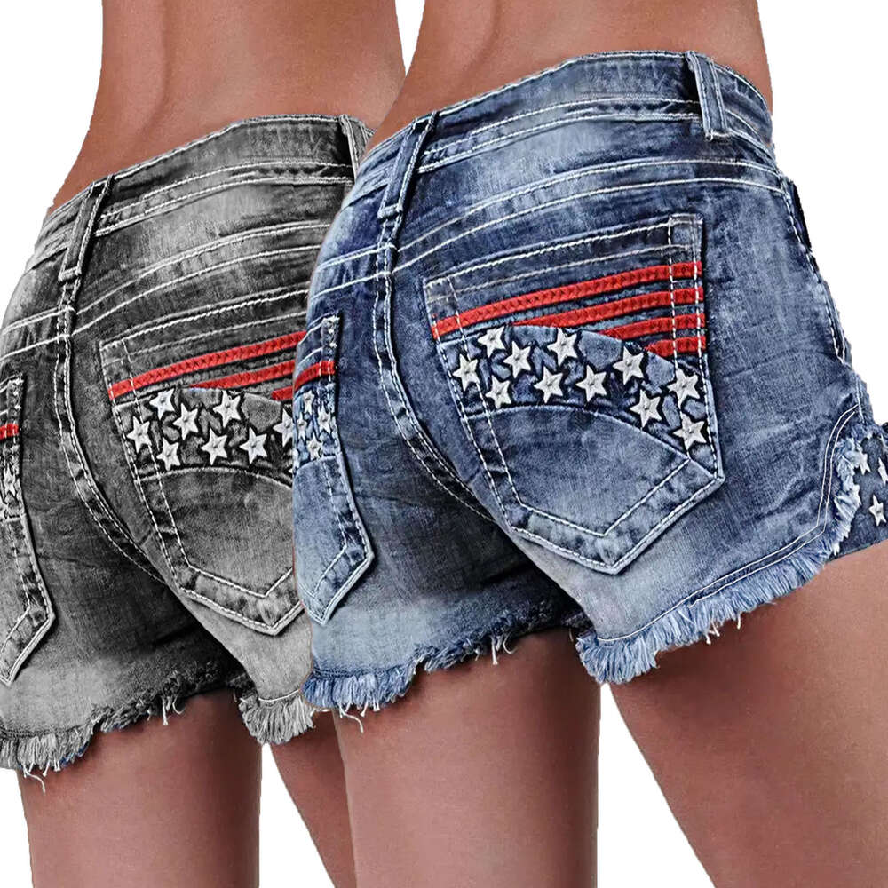 Dames shorts Modieuze elastische patch geborduurd gat dames denim jeans