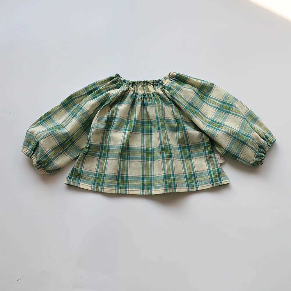 衣類セットベビーガールズ服ビンテージスタイルの女の女の子の服セット緑の大きな格子縞の幼児スーツh240425
