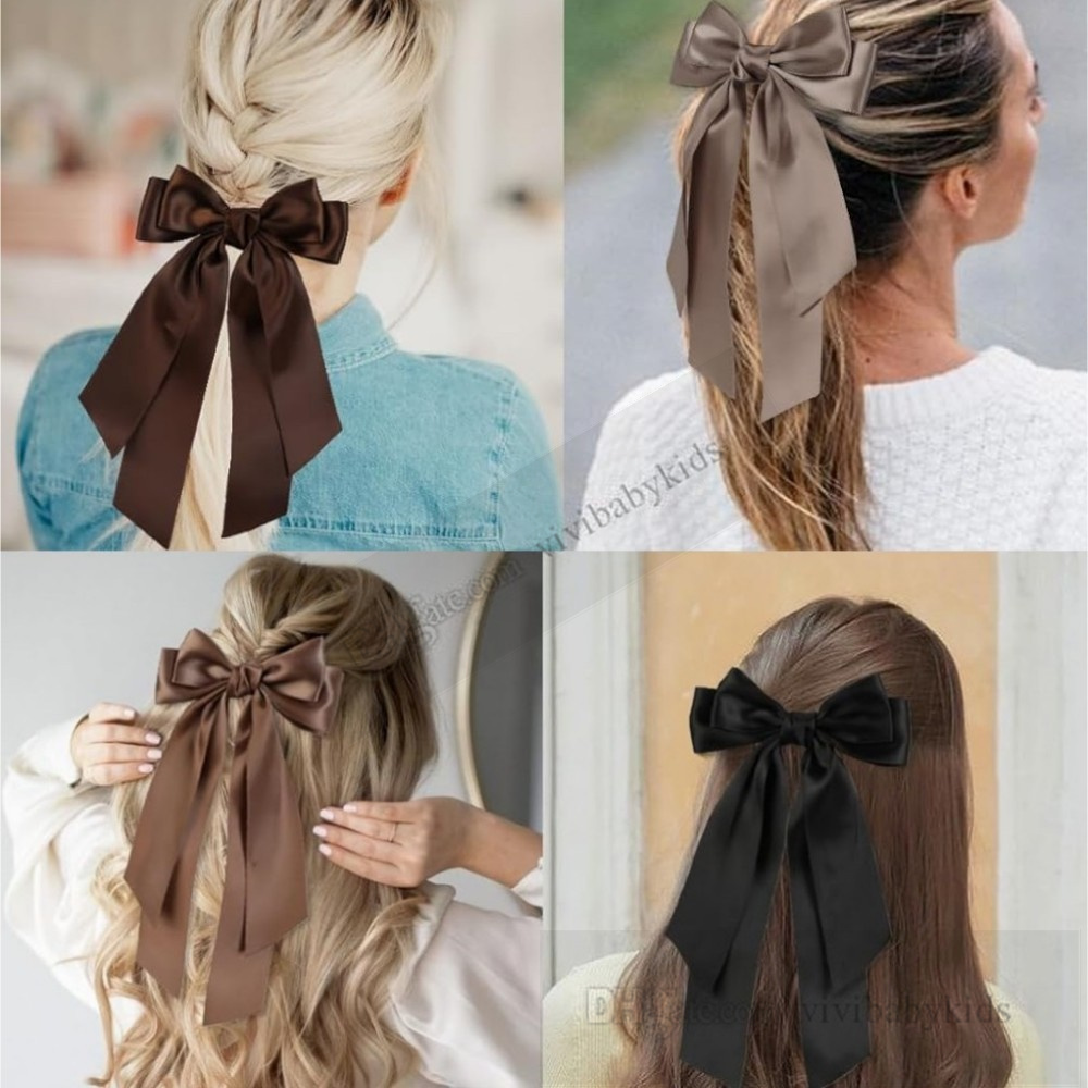 Fashion Girls satin Bows hairpins INS kids double Bow long ribbon hair clip boutique children princess barrettes accessories Z7872