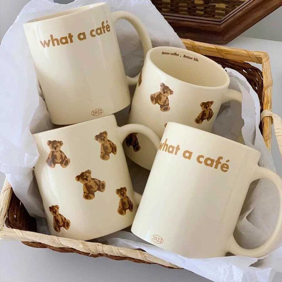 Tumblers 450ml Cute Bear Mug Ceramic Cup Fun And Novel Gift For Ladies Girls Coffee Drinking Water H240425