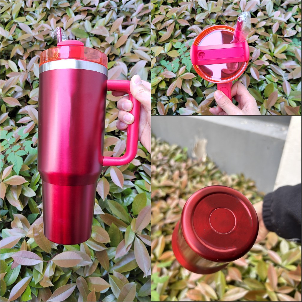 Cobrand hiver rose cible Red Holiday Cups 40oz Quencher H2.0 gobelets en acier inoxydable avec couvercle de poignée et paille Mugs de voiture de voyage Comso Pink Parade Bouteilles 0412