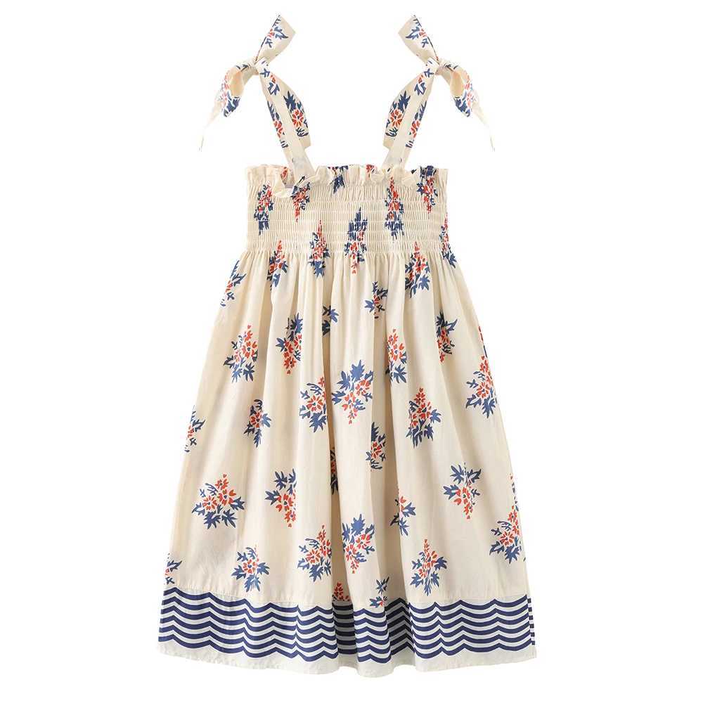 Девушки платья летние девушки цветочные платье -платья булочки богемские пляжные платья принцессы для девочек -одежды для малышей уютные хлопковые платья H240425