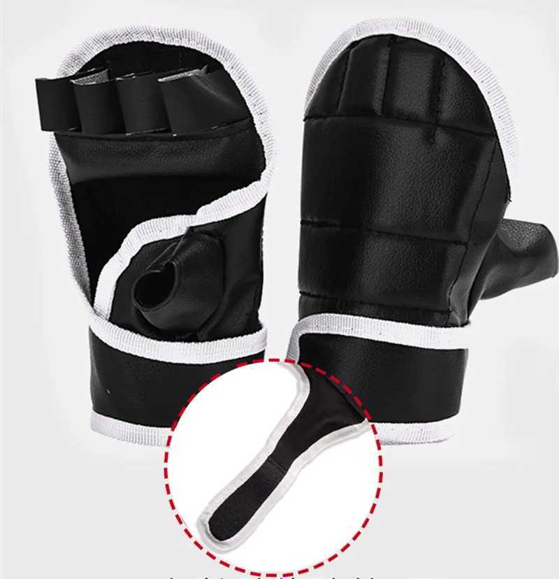 Équipement de protection e de gants de boxe de demi-doigts noirs PU Cuir Combat Kicking Boxing Gants Karate Muay Thai Training Gants 240424