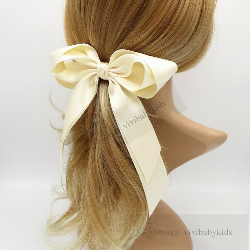 Kids Double layer bubble satin Bows hairpins girls long ribbon Bows princess hair clip accessories boutique children birthday party barrettes Z7878