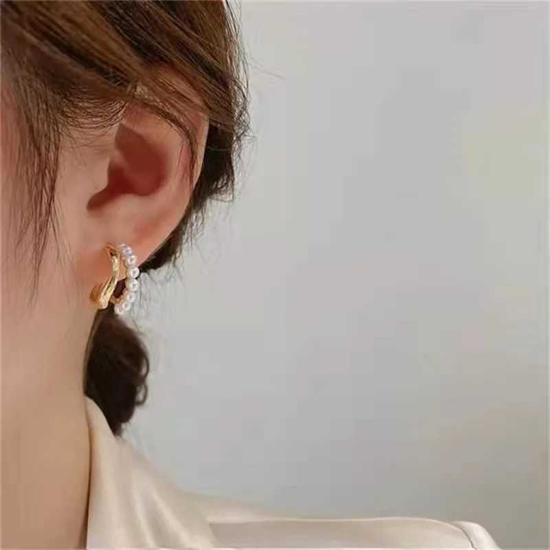 Bengelen kroonluchter Koreaanse geometrische C-vormige parelbuien oorbellen voor vrouw mode elegante luxe parel oorbel bruiloft accessoires sieraden cadeau