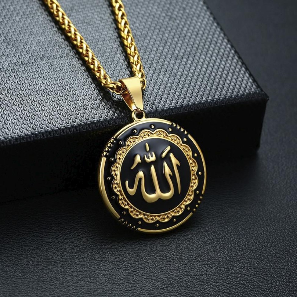 Edelstahl Kalligraphie -Scheibe Anhänger Herren Halskette Islamische türkische arabische Mitte Osten Muslimische Juwelen235u