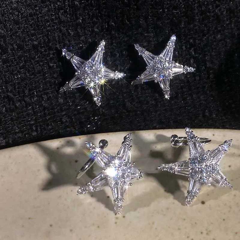 Bengelen kroonluchter luxe glanzende ingelegde zirkoon pentagram stud oorbellen voor vrouwen prachtige zilveren kleursterren piercing oorbellen bruiloft sieraden