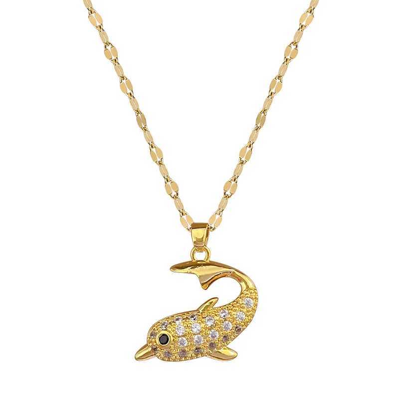 Pendant Necklaces Classic and Cute Stainless Steel Dolphin Necklace Fashionable Micro-embedded Versatile Clavicle Chain