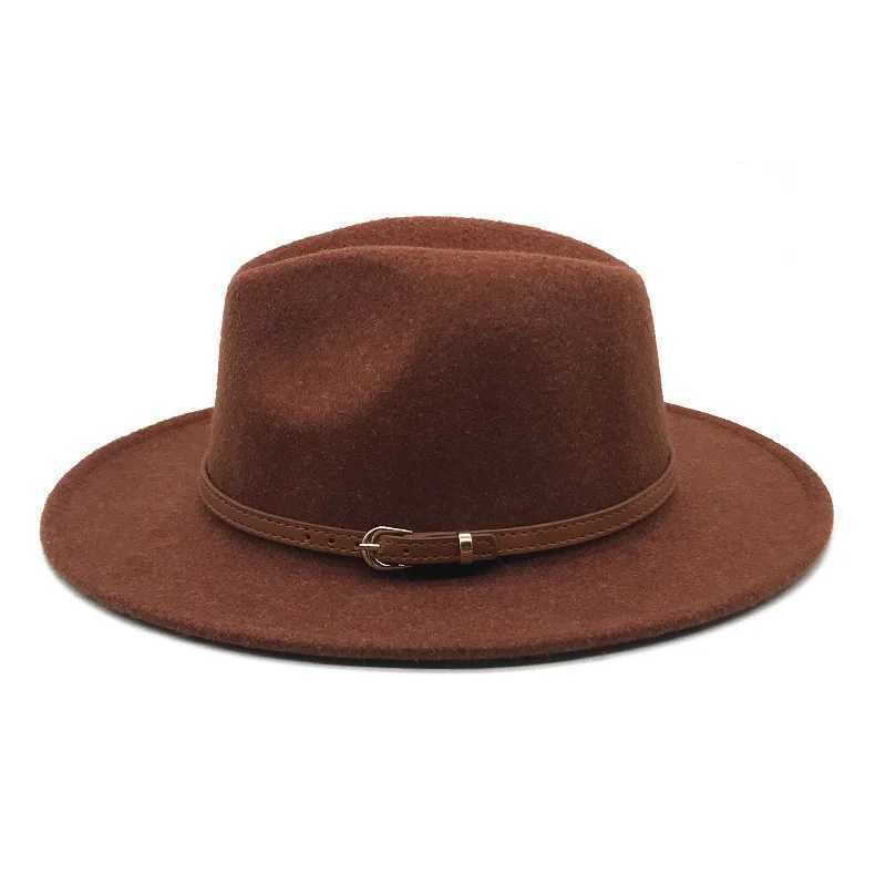 Chapeaux à bord large chapeau seau de seau Fedora en laine avec une boucle de ceinture pour les femmes capuchon à la mode CAP Y240425