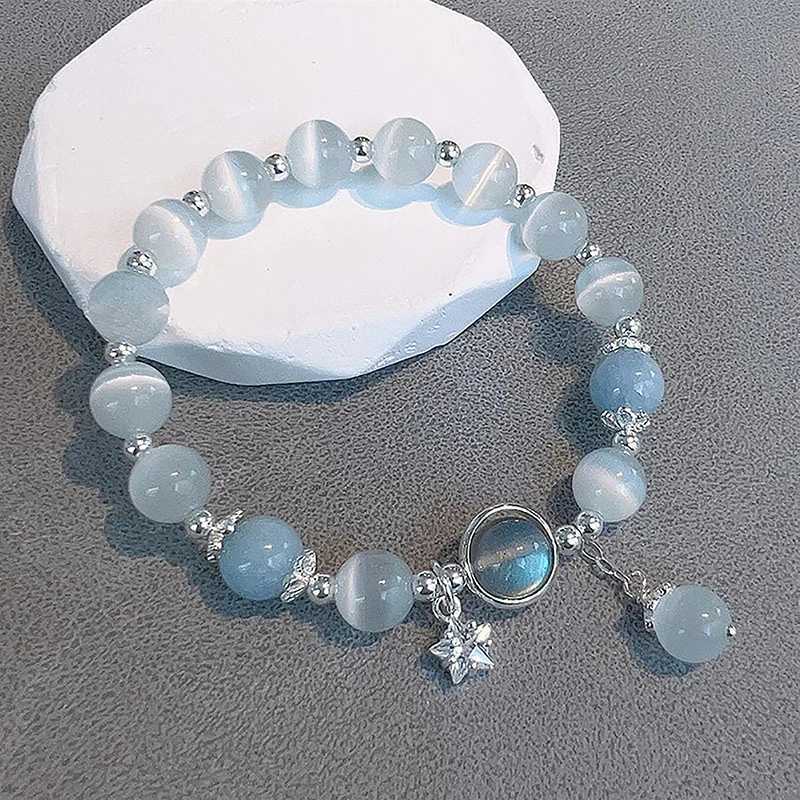 Perlen Original Opal Sea Blue Treasure Mondlicht Kristallarmband Licht Luxus elastisches Armband für Mädchen Frauen Schmuckzubehör