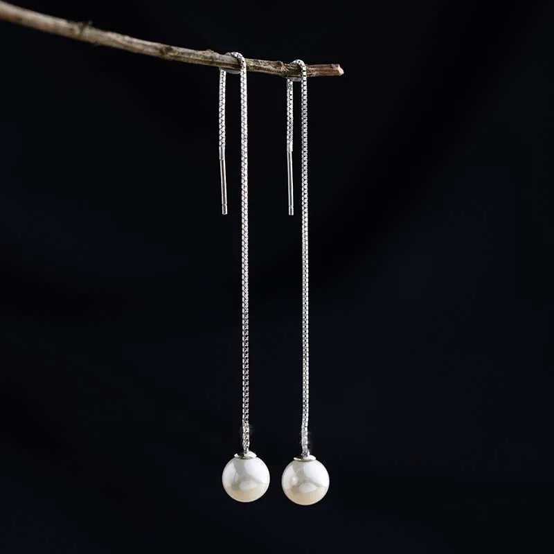 Dangle Chandelier New Fashion Silver Color Long Tassel Thread Chain Pearl Earrings for Women Stainless Steel Piercing Hanging Earring Jewelry