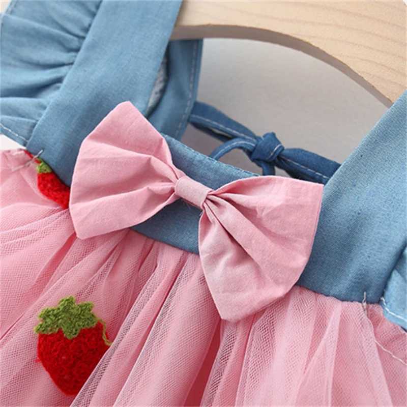 Abiti da ragazza Abiti bambini semplici abiti estivi senza maniche bowknot Cherry Genesh Abiti da bambino da 0 a 3 anni Costume bambini D240425