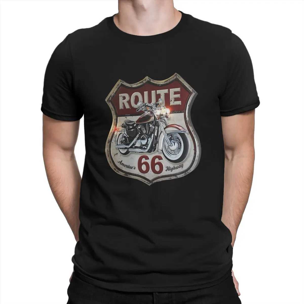 Koszulki męskie motocykl U S Route 66 T Shirt Graphic Crewneck Tshirt Polyester z krótkim rękawem T240425