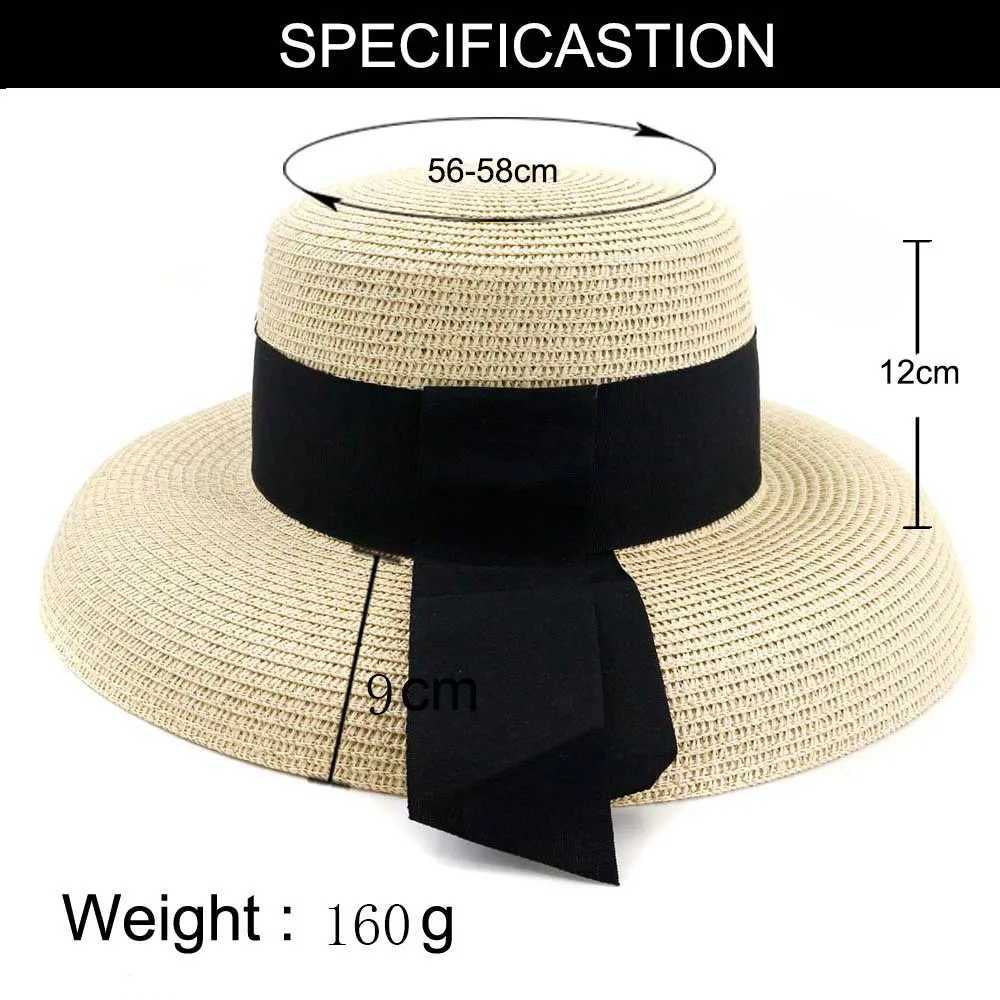 Wide Brim Hats Bucket Hats 2021 Summer Str Hat with Ribbon Hepburn Style Big Ears Womens Outdoor Travel Beach Vacation Seaside Sun Hat Fashion Hat J240425