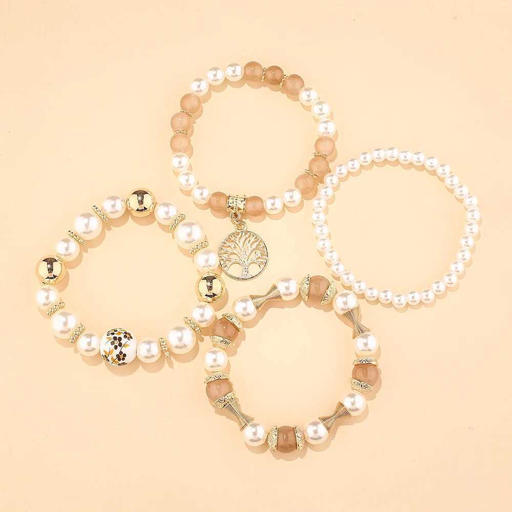 Beaded Bohemian Pearl Beads Chain Armband Set For Women Tree of Life Starfish Charm Elastic Bangle Female Party Jewelry Accessories