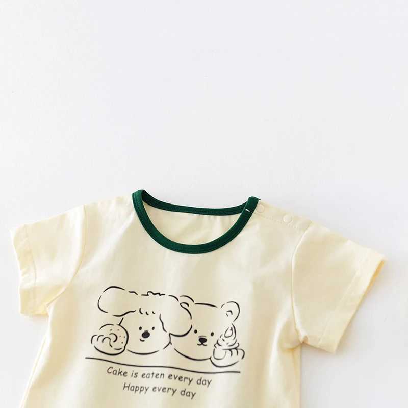 Ensembles de vêtements 2024 Été Baby Clothes Set Toddler Boys Cartoon Print T-shirt Shorts rayés 2-PCS TIGNE BANDE 0-3 Y H240425