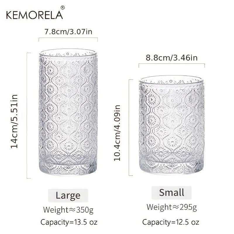 Tumblers 400ML Round Glass Cups Vintage Glassware Embossed Pattern Style Transparent Cocktail Glasses Set For Bar Beverages Coffee H240425