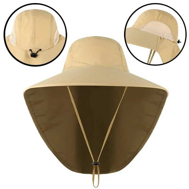 Sombreros Bucket sombreros al aire libre Sports Jungle Servicio de viaje sombrero de pesca Gorro ancho de cubo con techo con tapa de cuello secado rápido para hombre pescador de protección solar 240424