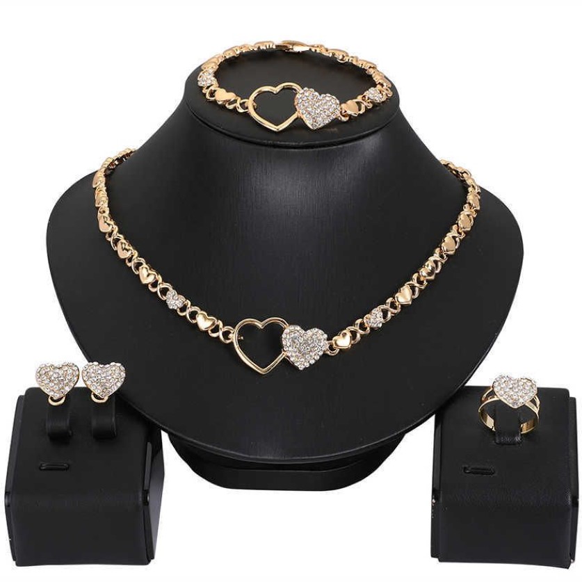 Afrikaanse sieraden set voor vrouwen hart ketting set bruiloft sieraden sets oorbellen xoxo ketting armbanden geschenken 2106192630